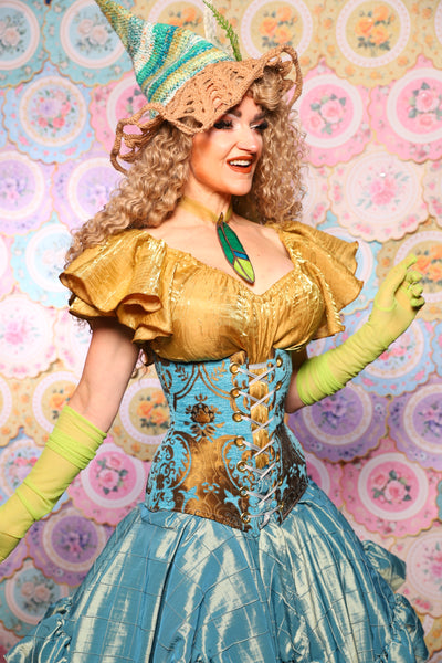 46. Wench Corset in Turquoise & Bronze Medallion - The Minerally Mine Collection