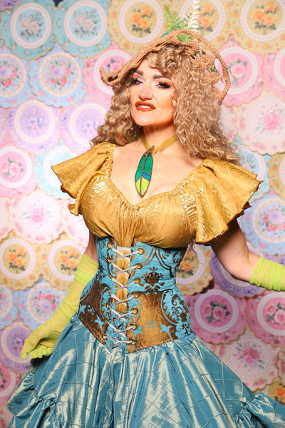 46. Wench Corset in Turquoise & Bronze Medallion - The Minerally Mine Collection