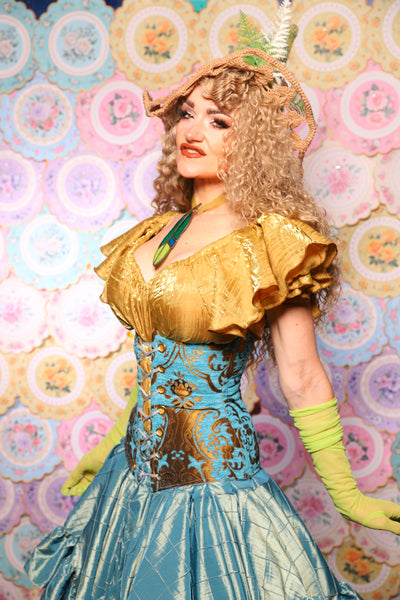 46. Wench Corset in Turquoise & Bronze Medallion - The Minerally Mine Collection