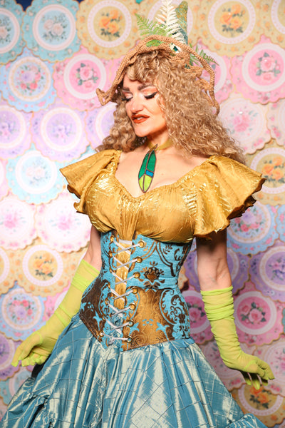 46. Wench Corset in Turquoise & Bronze Medallion - The Minerally Mine Collection