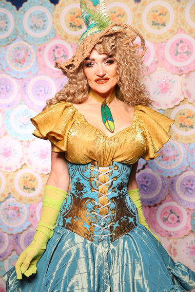 46. Wench Corset in Turquoise & Bronze Medallion - The Minerally Mine Collection