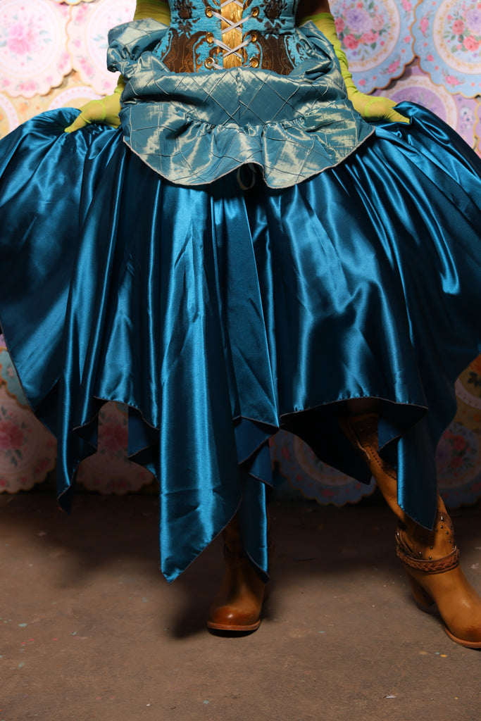16. Fairy Skirt in Peacock Teal Satin - The Minerally Mine Collection