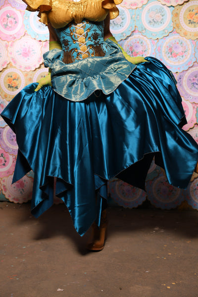 16. Fairy Skirt in Peacock Teal Satin - The Minerally Mine Collection