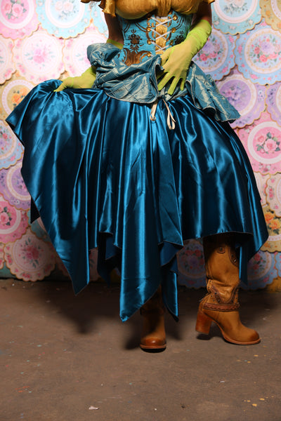 16. Fairy Skirt in Peacock Teal Satin - The Minerally Mine Collection