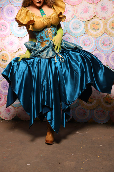 16. Fairy Skirt in Peacock Teal Satin - The Minerally Mine Collection