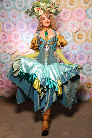 23. Mini Fairy Skirt w/Patchwork ruffle in Tideglass Mint Shiny Satin - The Minerally Mine Collection