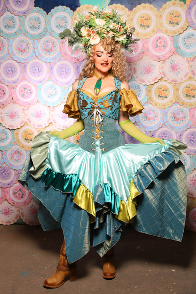 23. Mini Fairy Skirt w/Patchwork ruffle in Tideglass Mint Shiny Satin - The Minerally Mine Collection