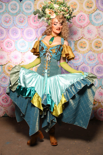 23. Mini Fairy Skirt w/Patchwork ruffle in Tideglass Mint Shiny Satin - The Minerally Mine Collection
