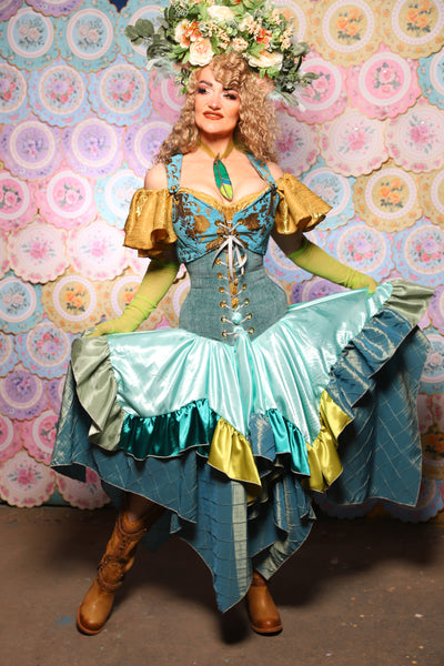 23. Mini Fairy Skirt w/Patchwork ruffle in Tideglass Mint Shiny Satin - The Minerally Mine Collection