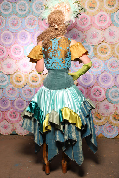 23. Mini Fairy Skirt w/Patchwork ruffle in Tideglass Mint Shiny Satin - The Minerally Mine Collection