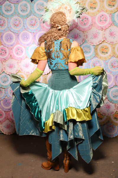 23. Mini Fairy Skirt w/Patchwork ruffle in Tideglass Mint Shiny Satin - The Minerally Mine Collection