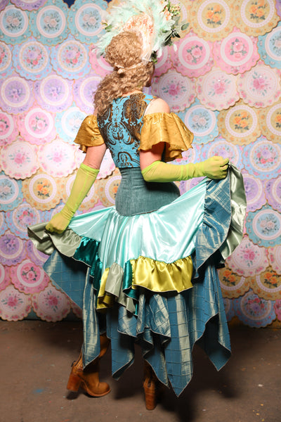 23. Mini Fairy Skirt w/Patchwork ruffle in Tideglass Mint Shiny Satin - The Minerally Mine Collection