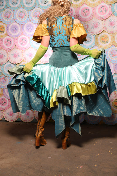 23. Mini Fairy Skirt w/Patchwork ruffle in Tideglass Mint Shiny Satin - The Minerally Mine Collection
