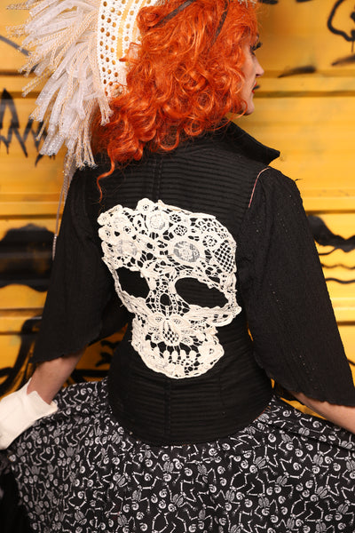 Petite Courtier in Black Corded Upholstery w/Lace Skull Applique - The Parlay and Promenade Collection