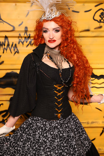 Petite Courtier in Black Corded Upholstery w/Lace Skull Applique - The Parlay and Promenade Collection