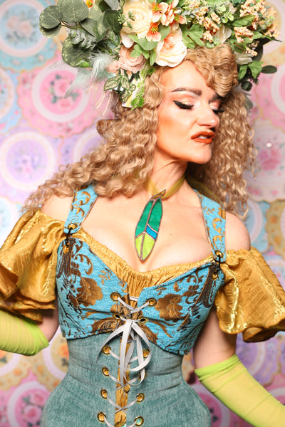 07. Cropped Courtier in Turquoise & Bronze Medallion *PLEASE order by BUST Measurement, NOT waist!* - The Minerally Mine Collection