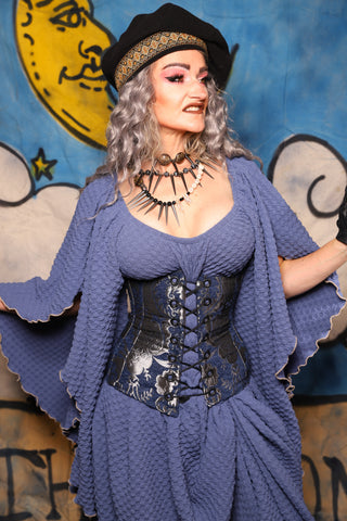 46. Wench Corset in Navy & Silver Medallion - The Sapphire Séance Collection