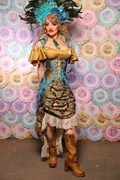 38. Swoon Skirt in w/long lace ruffle in Serpent's Eye Floral  - The Minerally Mine Collection