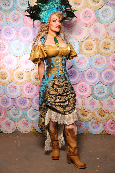 38. Swoon Skirt in w/long lace ruffle in Serpent's Eye Floral  - The Minerally Mine Collection