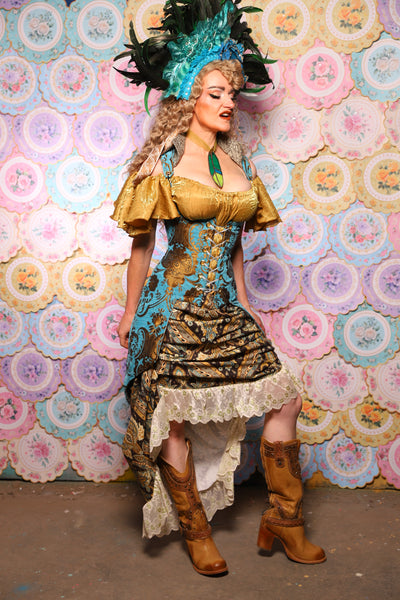 38. Swoon Skirt in w/long lace ruffle in Serpent's Eye Floral  - The Minerally Mine Collection