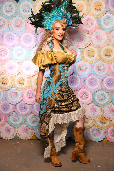 38. Swoon Skirt in w/long lace ruffle in Serpent's Eye Floral  - The Minerally Mine Collection