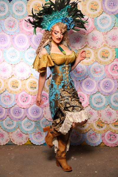 38. Swoon Skirt in w/long lace ruffle in Serpent's Eye Floral  - The Minerally Mine Collection