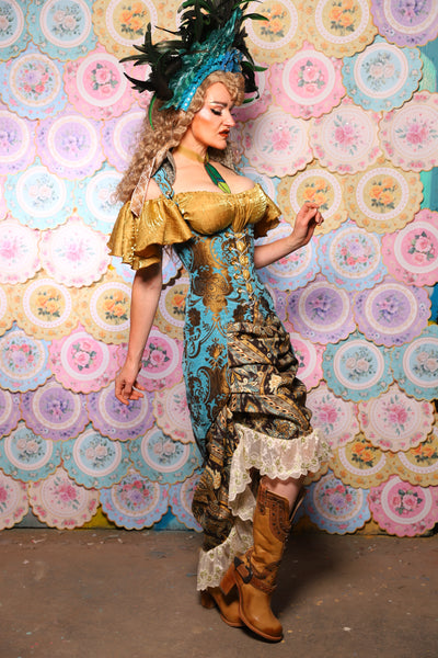 38. Swoon Skirt in w/long lace ruffle in Serpent's Eye Floral  - The Minerally Mine Collection