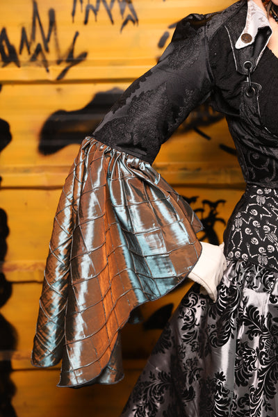 Detachable Flounce Sleeves in Black Damask w/Moonbeam Pintuck - The Parlay and Promenade Collection