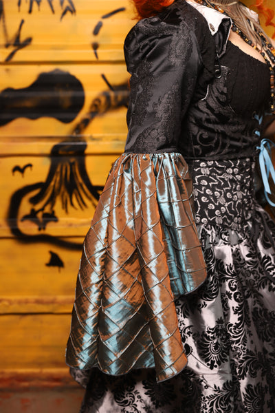 Detachable Flounce Sleeves in Black Damask w/Moonbeam Pintuck - The Parlay and Promenade Collection