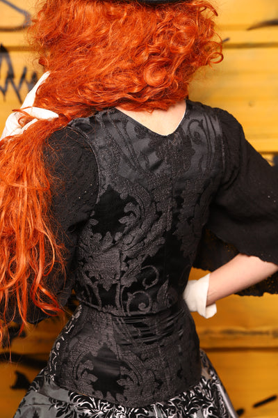 43. Wench in Black Damask w/Front Panels in Dancing Skeleton - The Parlay and Promenade Collection