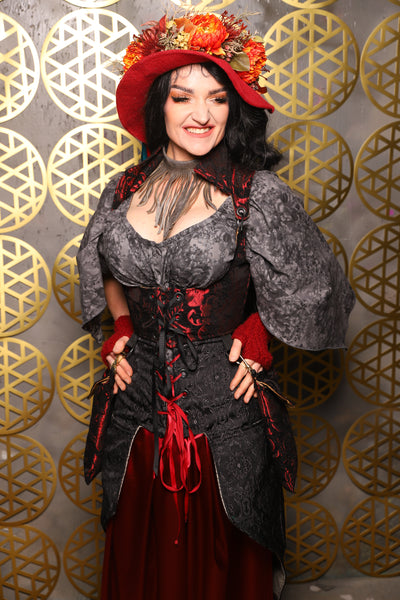 Cropped Vixen w/hardware *AND POCKETS* in Crimson and Black Medallion - The “Pick Pocket Princess” Collection