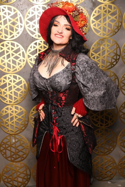 Cropped Vixen w/hardware *AND POCKETS* in Crimson and Black Medallion - The “Pick Pocket Princess” Collection
