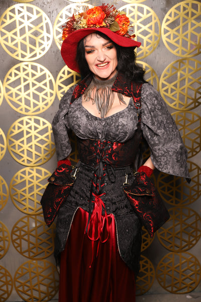 Cropped Vixen w/hardware *AND POCKETS* in Crimson and Black Medallion - The “Pick Pocket Princess” Collection