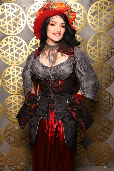 Cropped Vixen w/hardware *AND POCKETS* in Crimson and Black Medallion - The “Pick Pocket Princess” Collection