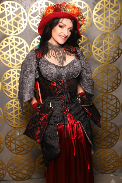 Cropped Vixen w/hardware *AND POCKETS* in Crimson and Black Medallion - The “Pick Pocket Princess” Collection