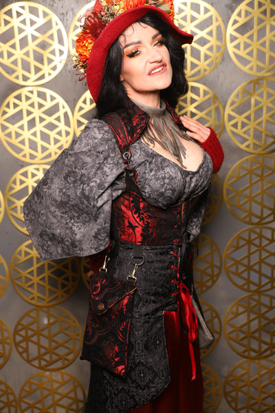 Cropped Vixen w/hardware *AND POCKETS* in Crimson and Black Medallion - The “Pick Pocket Princess” Collection