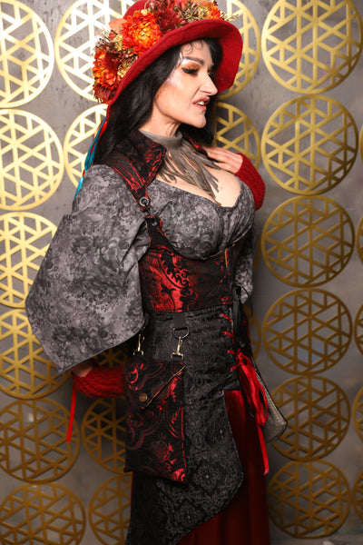 Cropped Vixen w/hardware *AND POCKETS* in Crimson and Black Medallion - The “Pick Pocket Princess” Collection