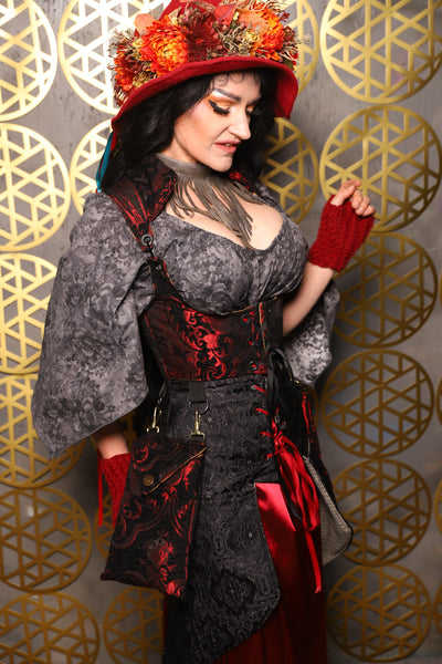 Cropped Vixen w/hardware *AND POCKETS* in Crimson and Black Medallion - The “Pick Pocket Princess” Collection