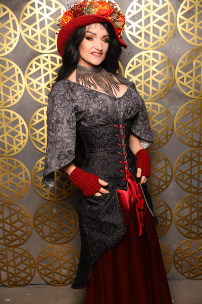 Siren Corset w/pockets in Black Filigree - The “Pick Pocket Princess” Collection