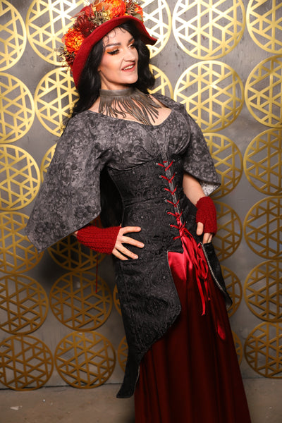 Siren Corset w/pockets in Black Filigree - The “Pick Pocket Princess” Collection