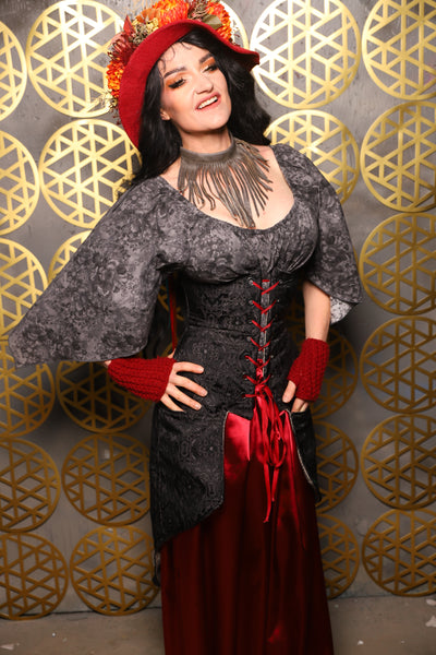 Siren Corset w/pockets in Black Filigree - The “Pick Pocket Princess” Collection