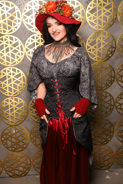 Siren Corset w/pockets in Black Filigree - The “Pick Pocket Princess” Collection