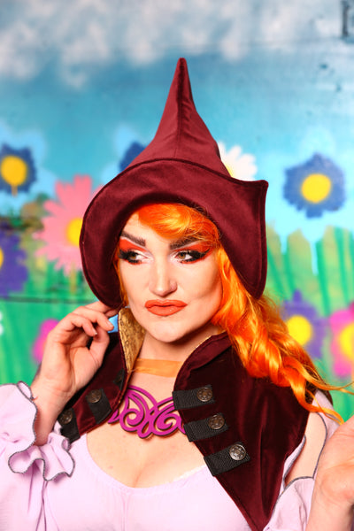 Pixie Witch Hat in Burgundy Velvet #24 - The Fruit Salad Collection