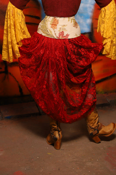 Tulip Skirt in Hot Sauce Red Stretch Lace - The Tumbleweed Collection