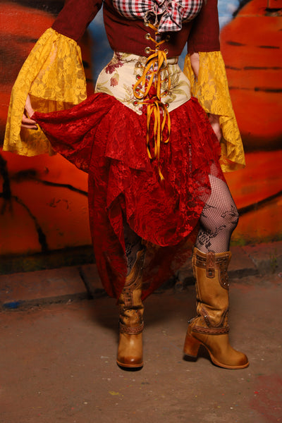 Tulip Skirt in Hot Sauce Red Stretch Lace - The Tumbleweed Collection
