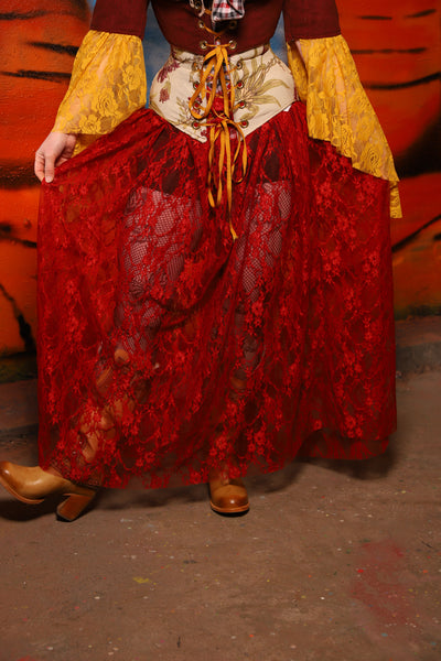 Tulip Skirt in Hot Sauce Red Stretch Lace - The Tumbleweed Collection