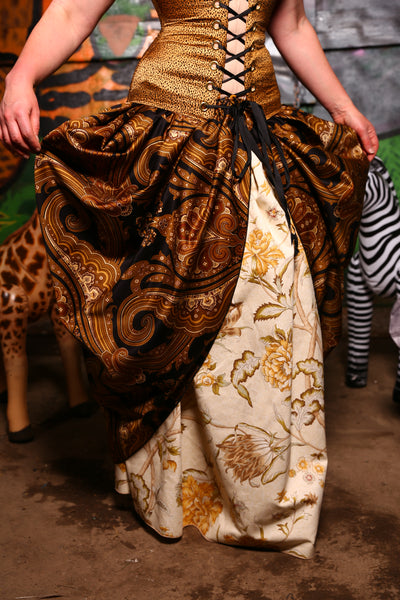 Split Front Overskirt in Unearthed Treasure Cotton Drapery - Safari, So Good Collection