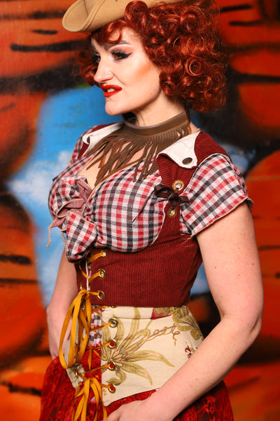Cropped Dapper Vixen in Rodeo Red Corduroy - The Tumbleweed Collection