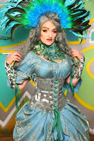 Wench Corset In Mint Lattice #35 - "Neptune's Gemstones” Collection