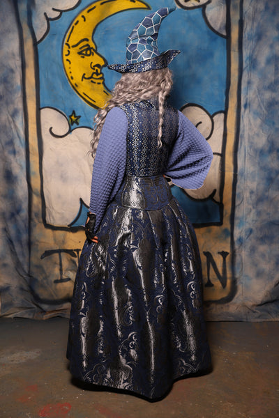 40. Split Front Skirt in Navy & Silver Medallion - The Sapphire Séance Collection